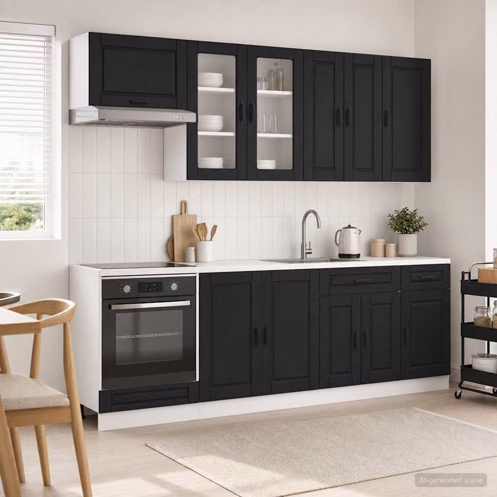 Unità cucina moderna vidaXL PORTO in 8 pezzi nero opaco in MDF