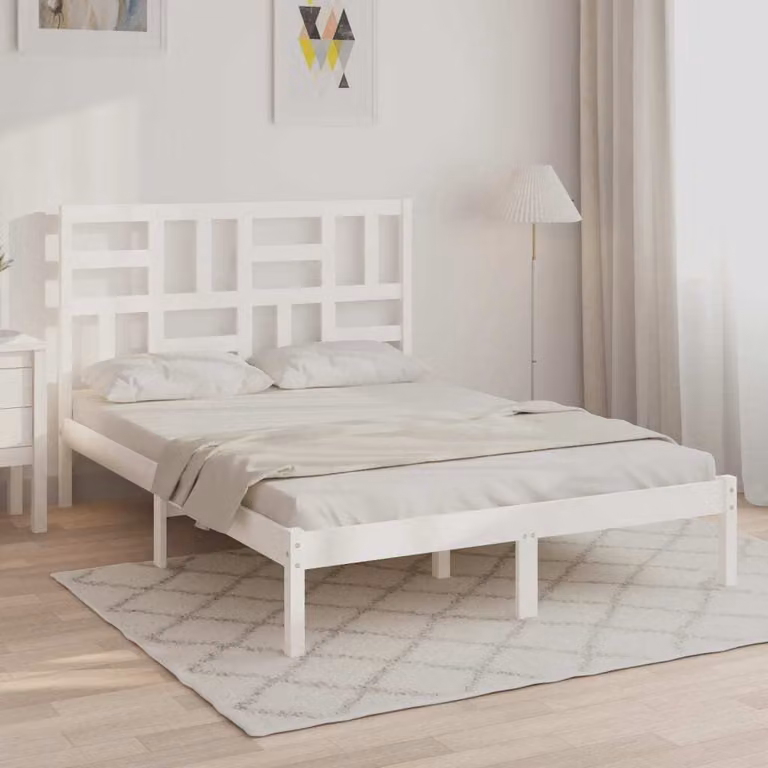 The Living Store Letto in legno massiccio bianco 160x200 cm