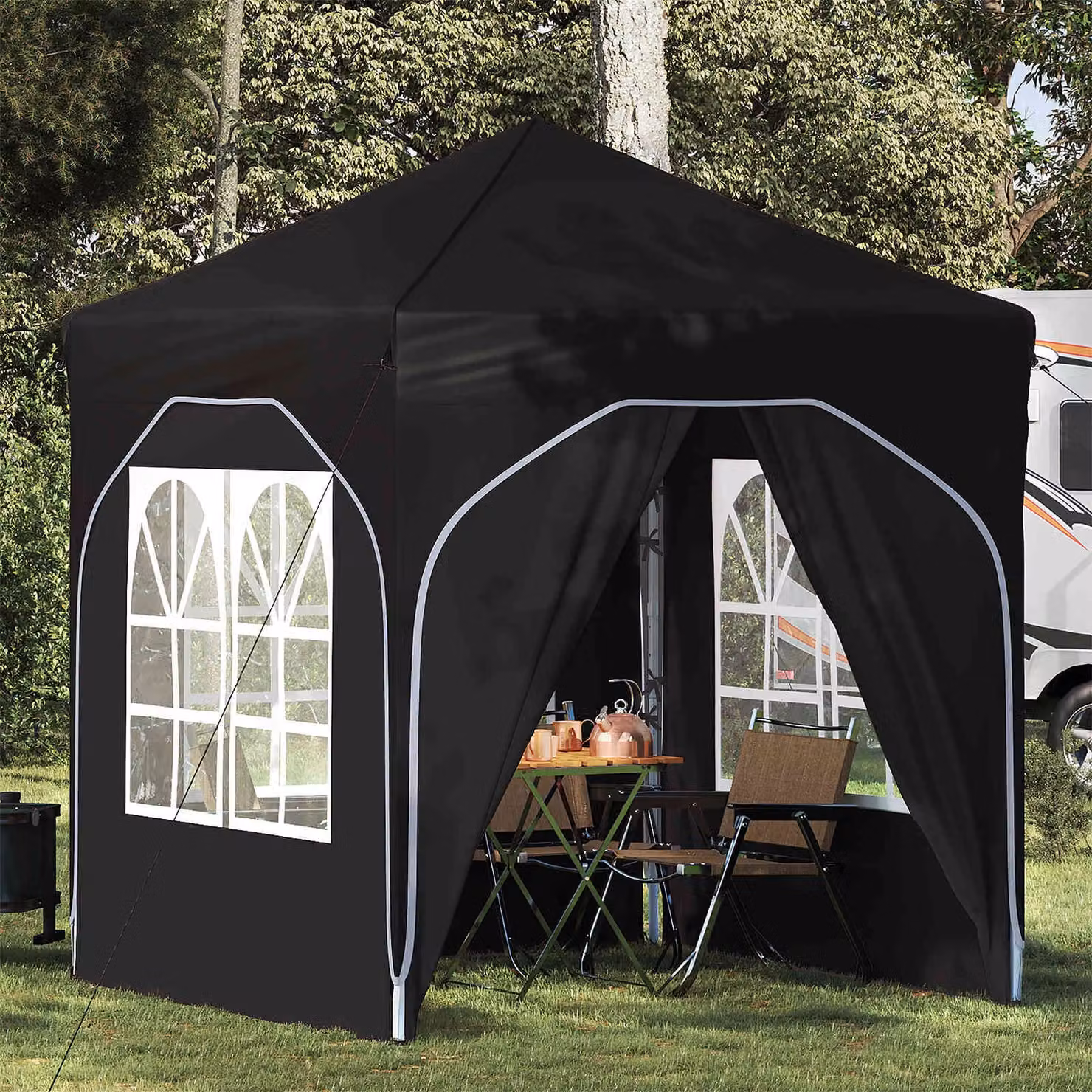 Tenda per feste pop-up vidaXL in poliestere e acciaio, Nero, L/P/H: 192 x 192 x 245 cm