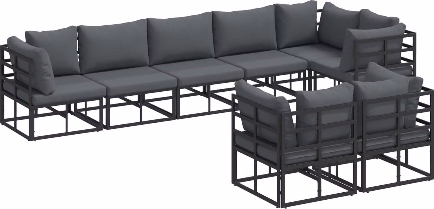 Set Divano da Giardino con cuscino 8 pcs Nero Alluminio