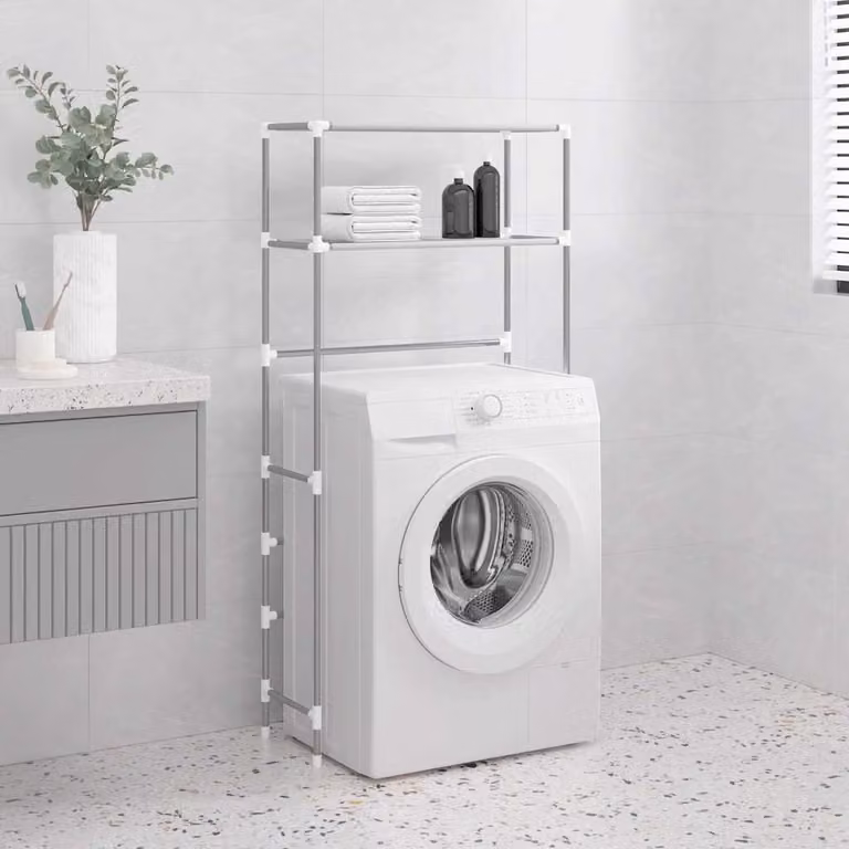 Rastrelliera per lavatrice a 2 livelli vidaXL in ferro, Grigia, L: 69 cm, P: 28 cm, H: 143 cm