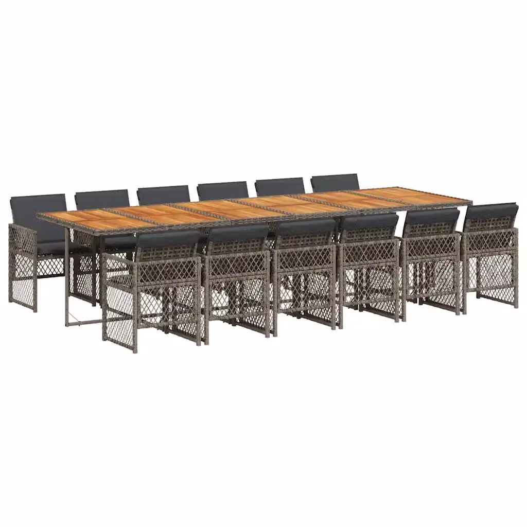 Set da pranzo da giardino vidaXL in polyrattan e legno di acacia con cuscini grigi, 13 pezzi – 2