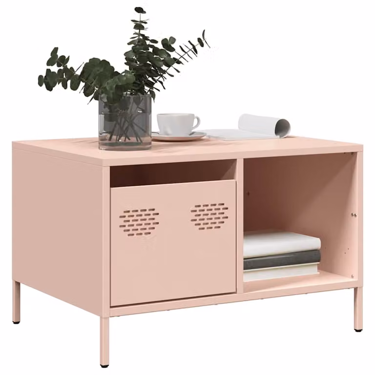 vidaXL Tavolino Rosa in Metallo per Soggiorno o Camera da Letto L: 68,5 cm, P: 50 cm, H: 43,5 cm