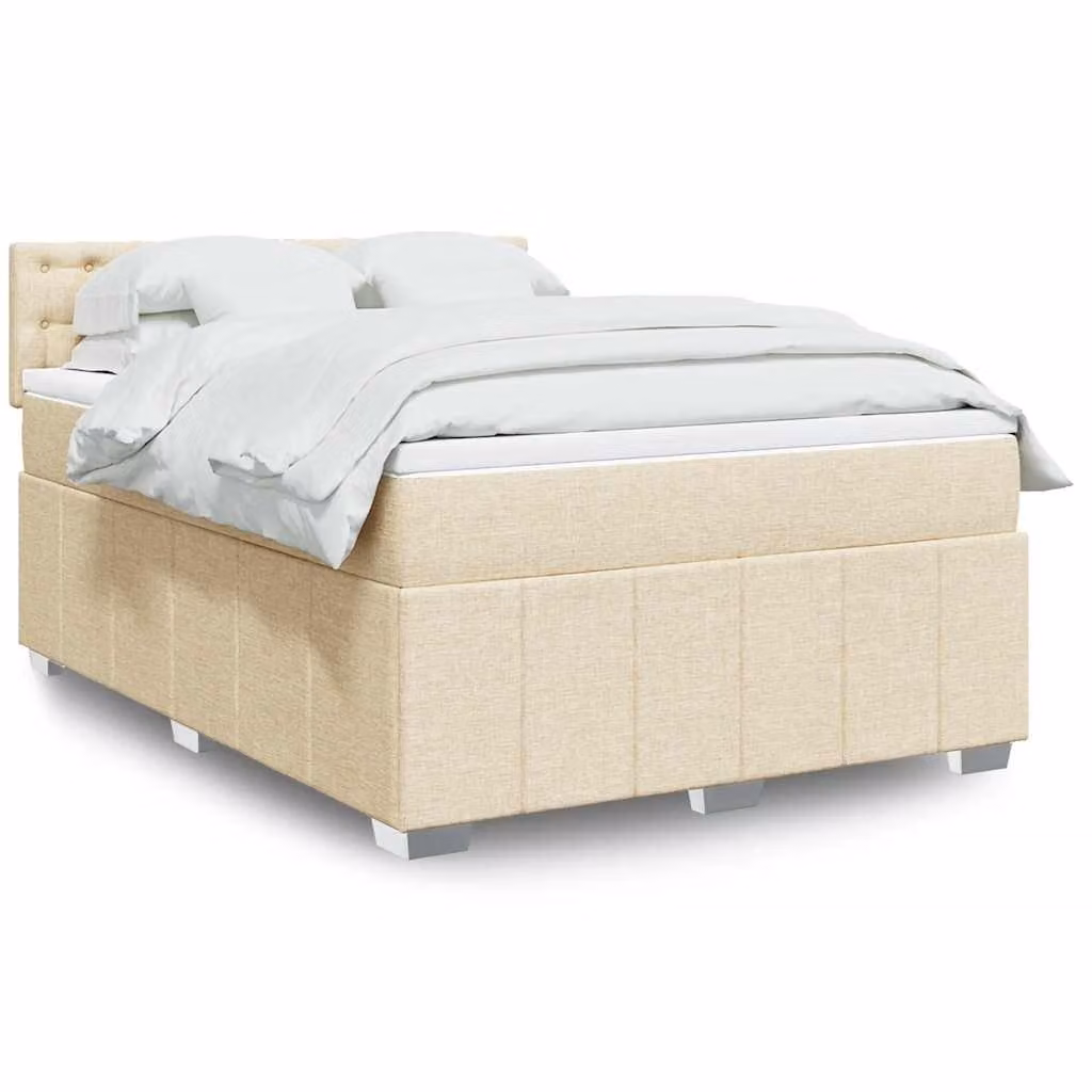 vidaXL Giroletto a Molle con Materasso Ibrido in Tessuto Beige e Bianco L/P: 140 x 190 cm