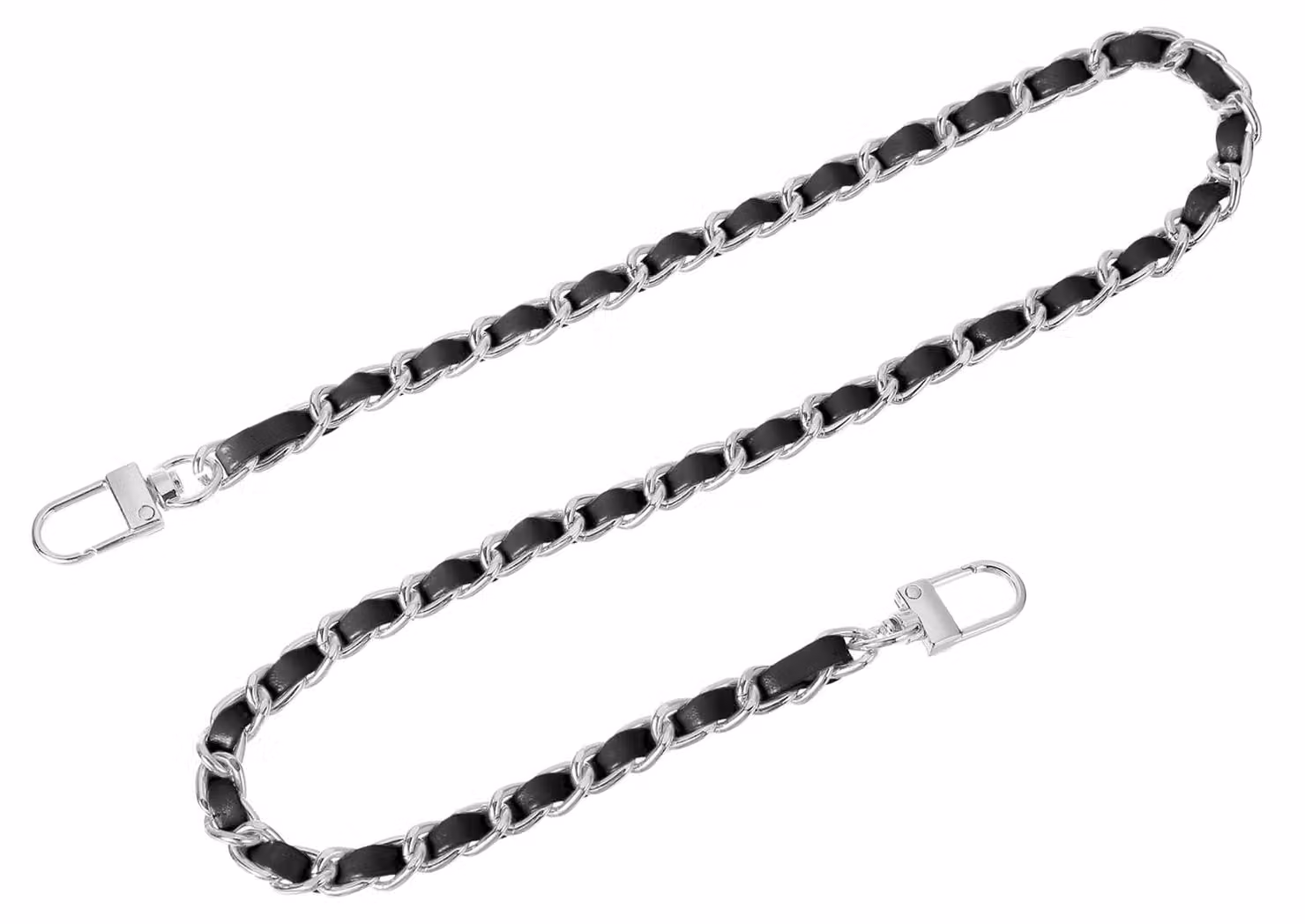 Catena per borsa con tracolla, 60 cm, nera e argento, 8 mm di larghezza