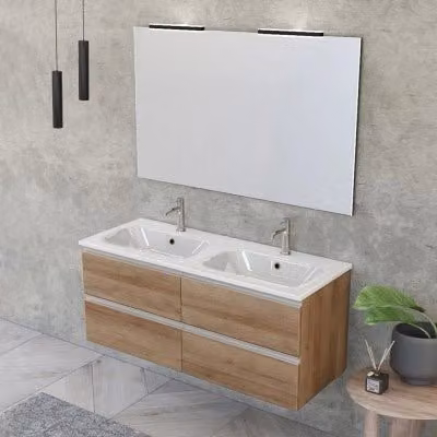Mobile bagno INBAGNO moderno con lavabo doppio e specchio Master in rovere marrone L: 120 cm, P: 45 cm, H: 50 cm