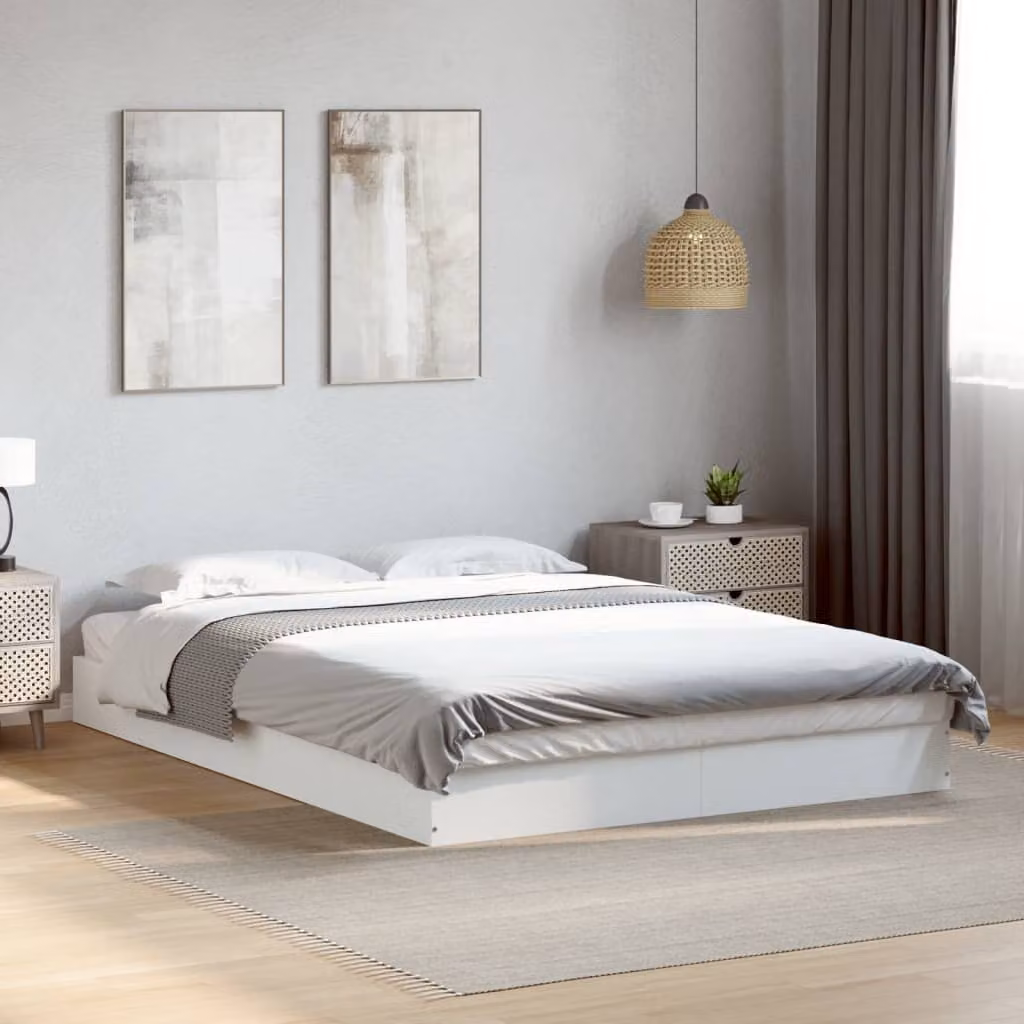 vidaXL Giroletto Bianco in Legno Multistrato con Doghe Fisse L: 140 cm, P: 200 cm, H: 143 cm