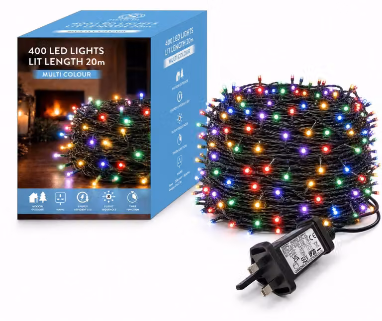 Catena luminosa con 400 LED, multicolore, 8 modalità, timer, per interni ed esterni