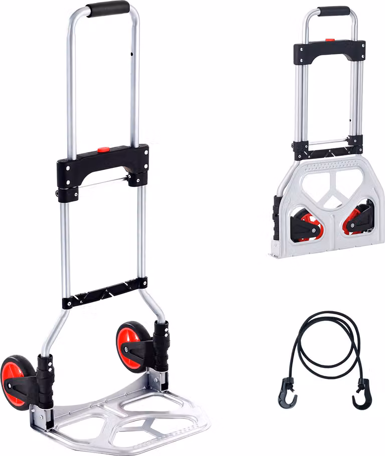 SucceBuy carrello portasacchi, pieghevole, capacità di carico 80 kg, carrello portatile in alluminio, carrello trasformabile con manico telescopico, ruote in gomma per lo spostamento, stoccaggio
