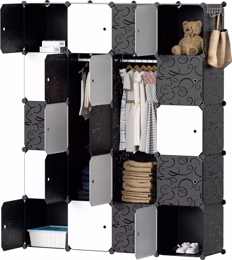 Jopassy 20 scomparti Armadio fai da te Set di scaffali Sistema di scaffali LWH: 175x140x35cm Armadio combinato Pannelli in PP Armadio con 2 appendiabiti