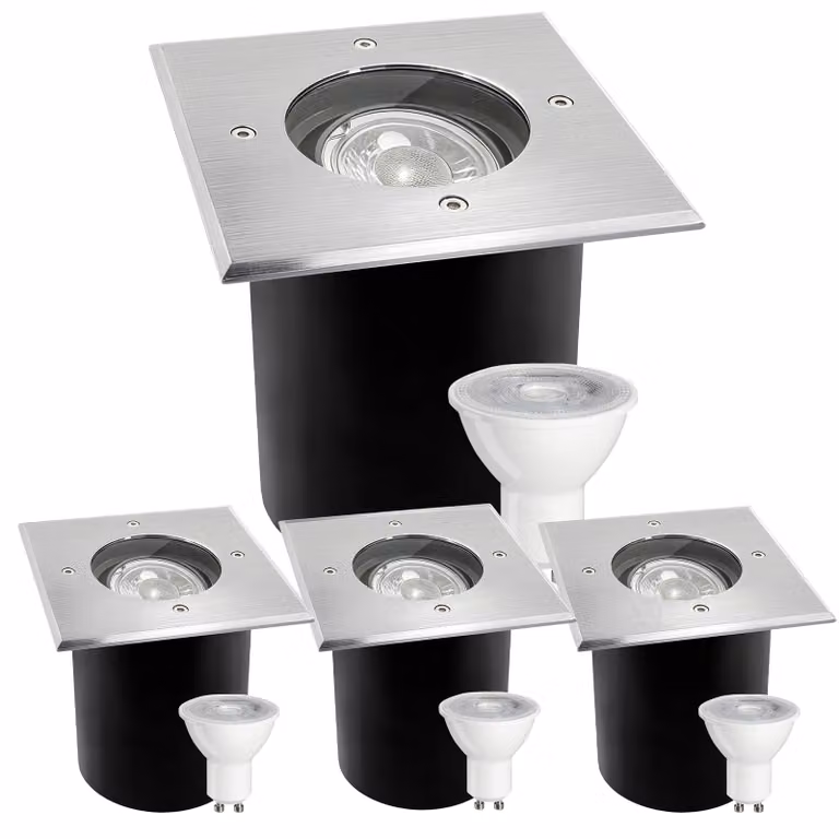 Lampada da terra in acciaio inossidabile, grado di protezione IP67, confezione da 4, attacco GU10, LED da 5W, temperatura di colore 3000K
