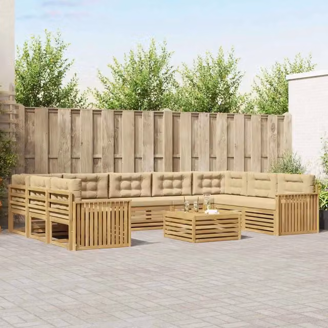 Set di 10 divani da esterno moderni vidaXL in legno di acacia, Bianco e Beige – 1