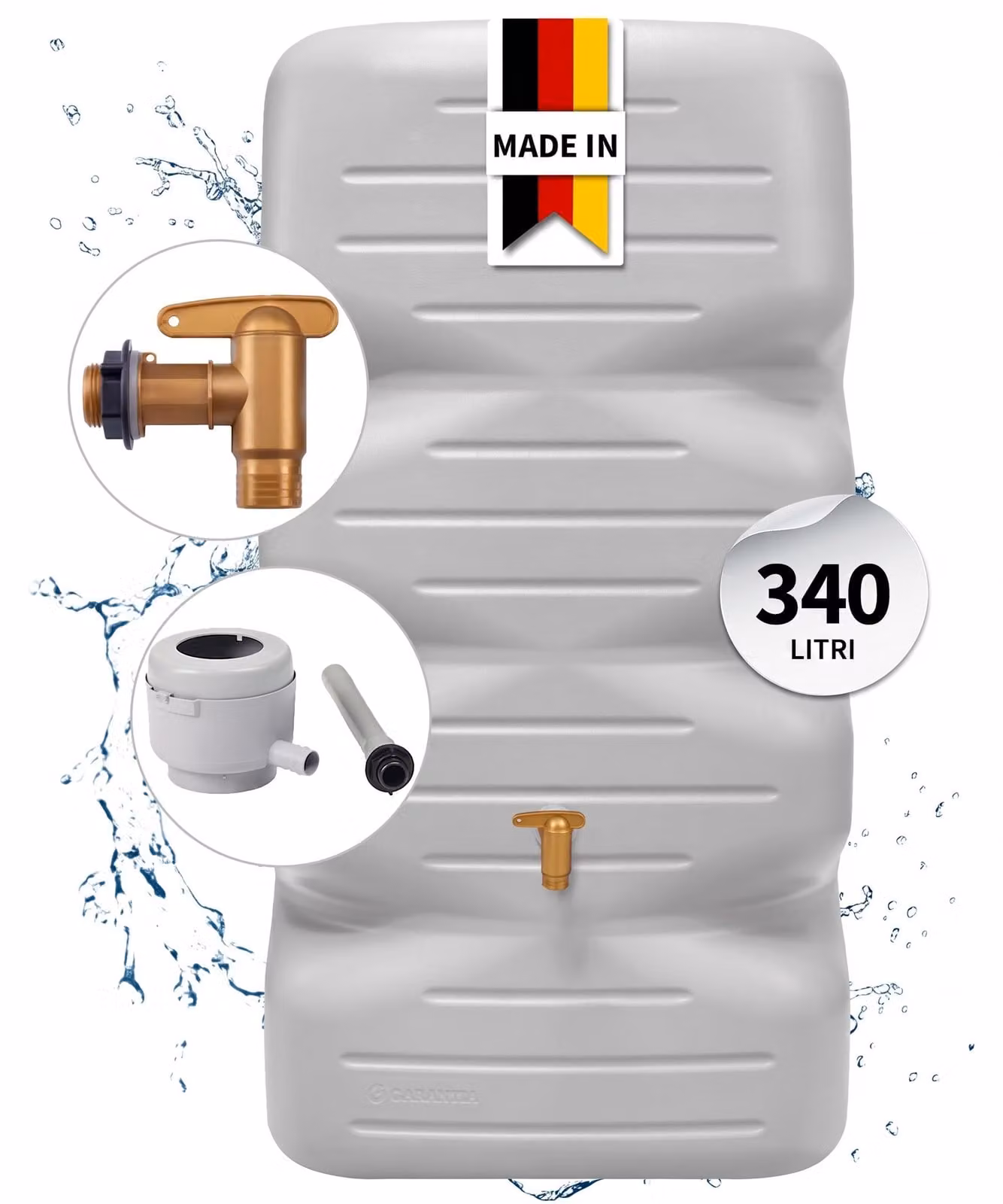 GARANTIA CUBUS serbatoio da giardino set completo 340 litri grigio cemento incl. rubinetto in plastica e raccordo pluviale