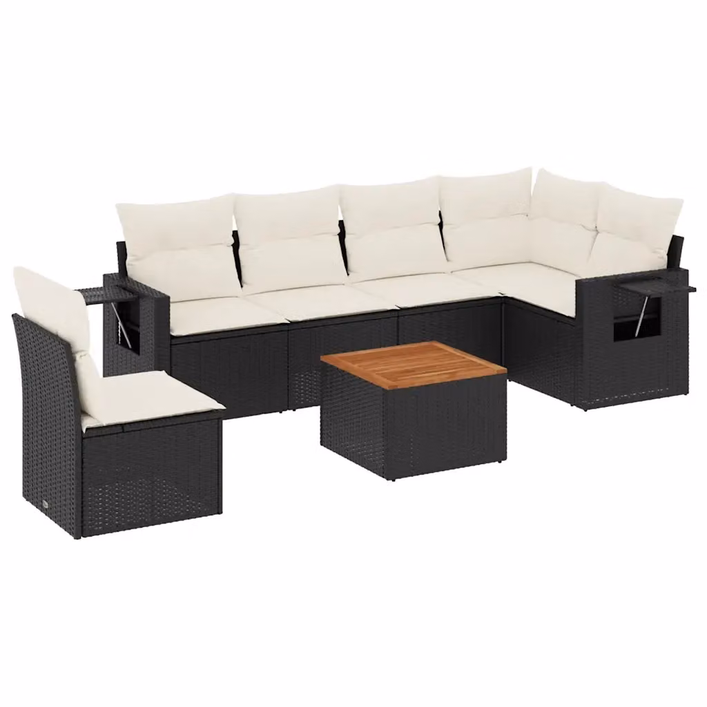 vidaXL Set Divani da Giardino a L con Cuscini 7pz in Polyrattan Nero e Acacia – 2
