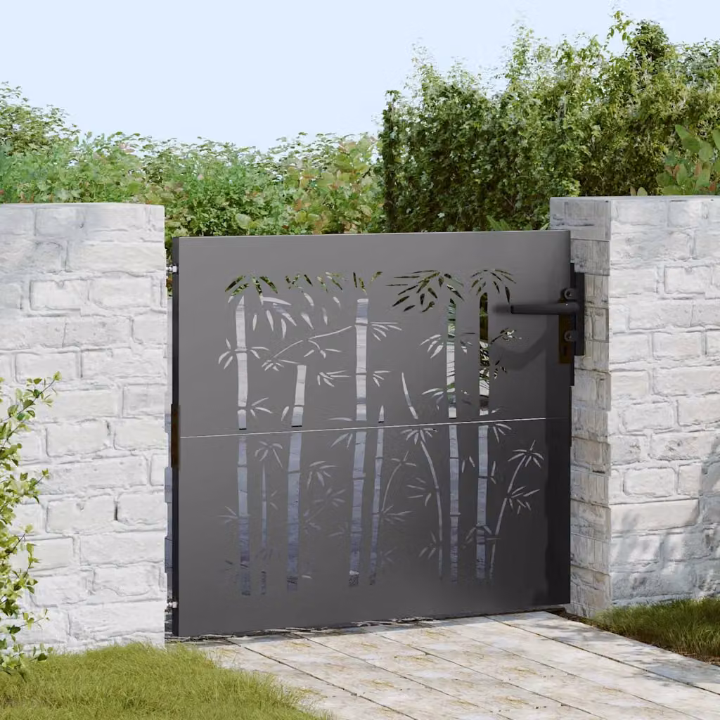 vidaXL Cancello singolo da giardino in acciaio nero con blocco H: 100 cm, L: 85 cm – 1