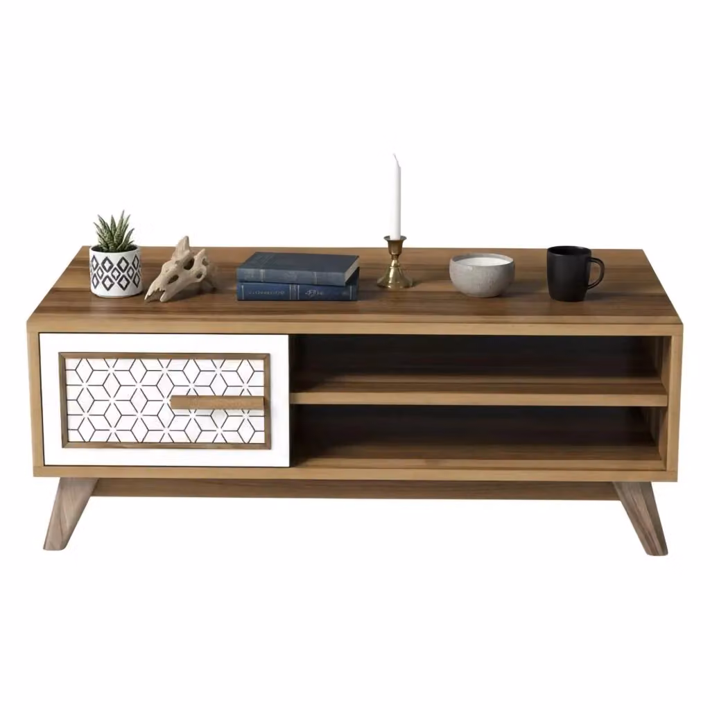 Tavolino da salotto Thimphu DMORA moderno in noce e bianco L: 105 cm, P: 60 cm, H: 38 cm – 2