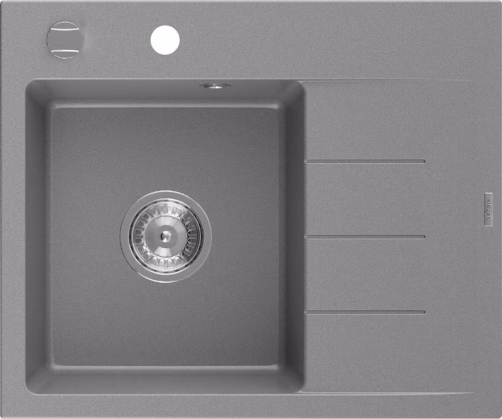 Mexen Ben lavello da cucina in granito 1 vasca con sgocciolatoio, sinistro 600 x 500 mm, grigio, sifone cromato - 6522605000-71