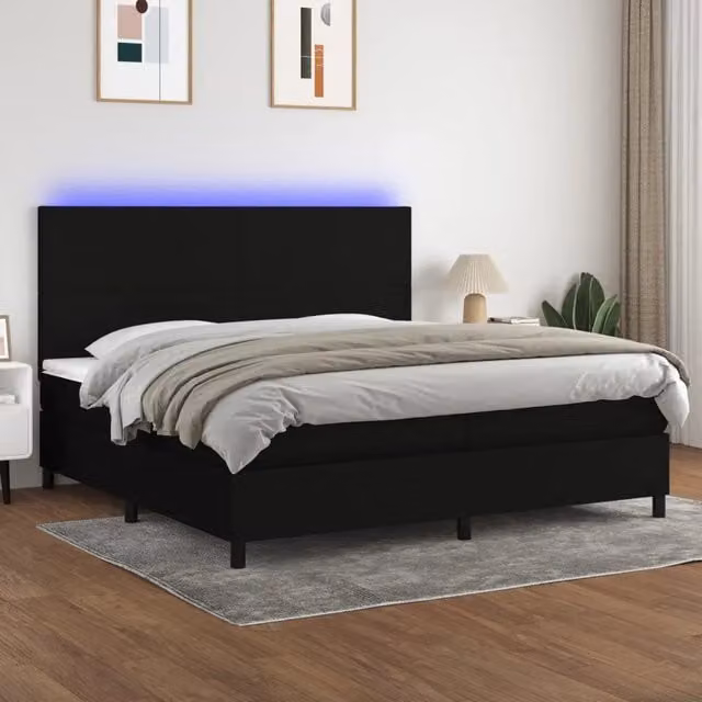 Letto con Materasso a Molle e Illuminazione LED vidaXL, Colore Nero e Bianco, L/P: 200 x 200 cm – 1
