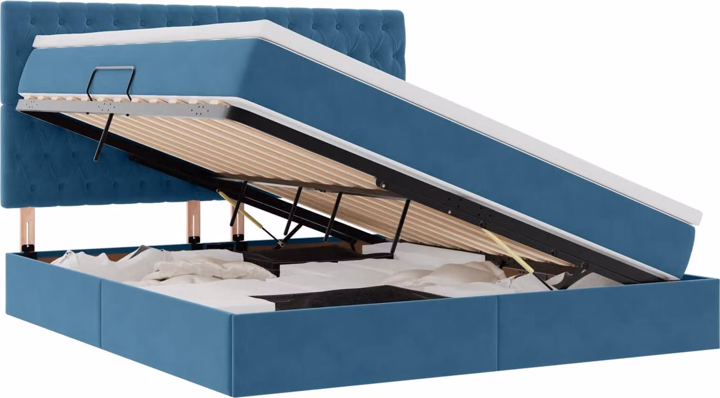 Letto con contenitore LED e materasso Blu Scuro 180 x 200 cm