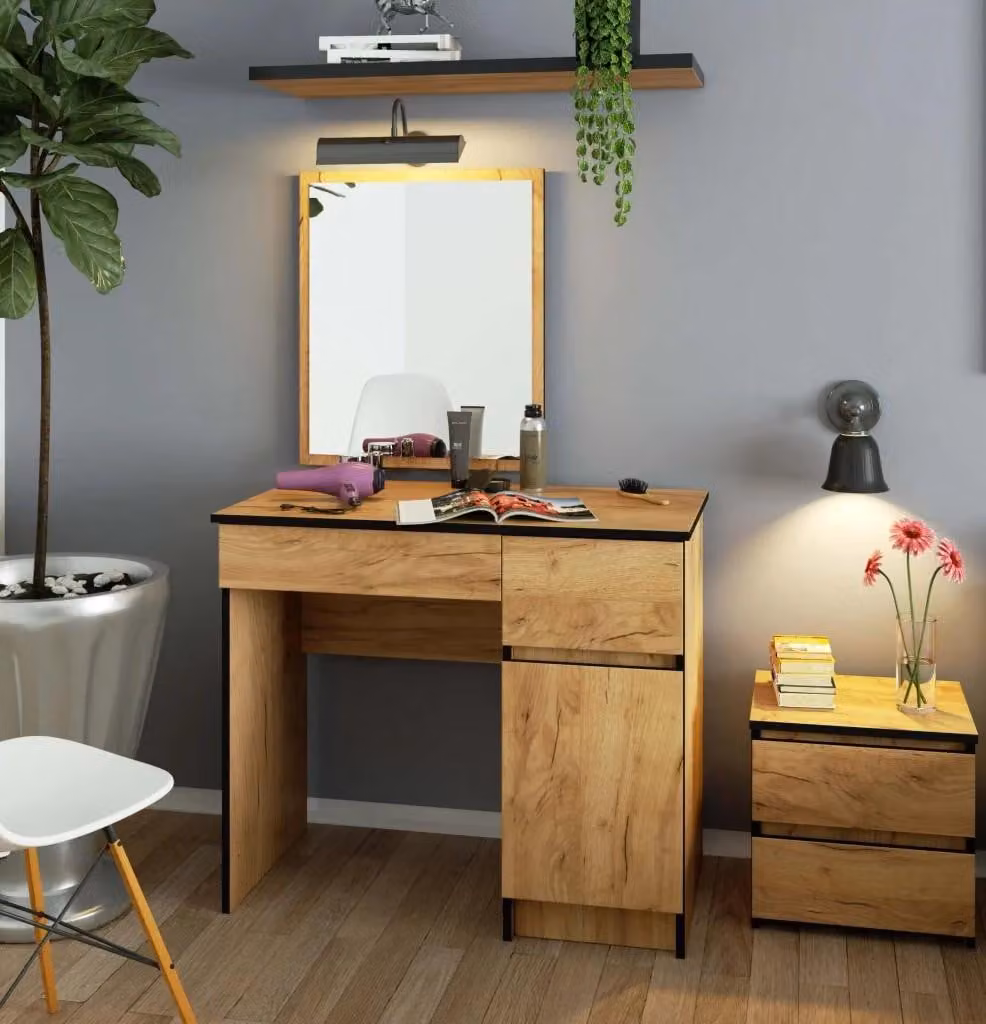 Toeletta con specchio BRETIK - rovere craft, versione a destra