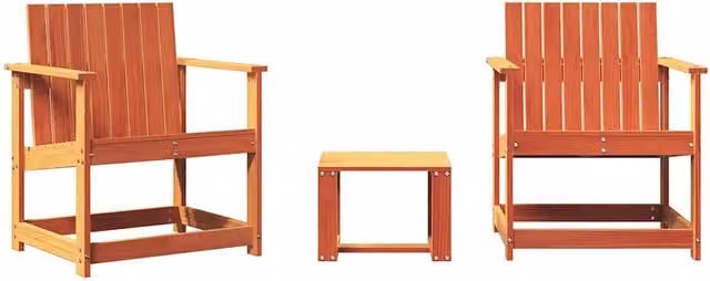 Set Salotto da Giardino 3 pz in Legno di Pino Marrone Cera con Design Rustico
