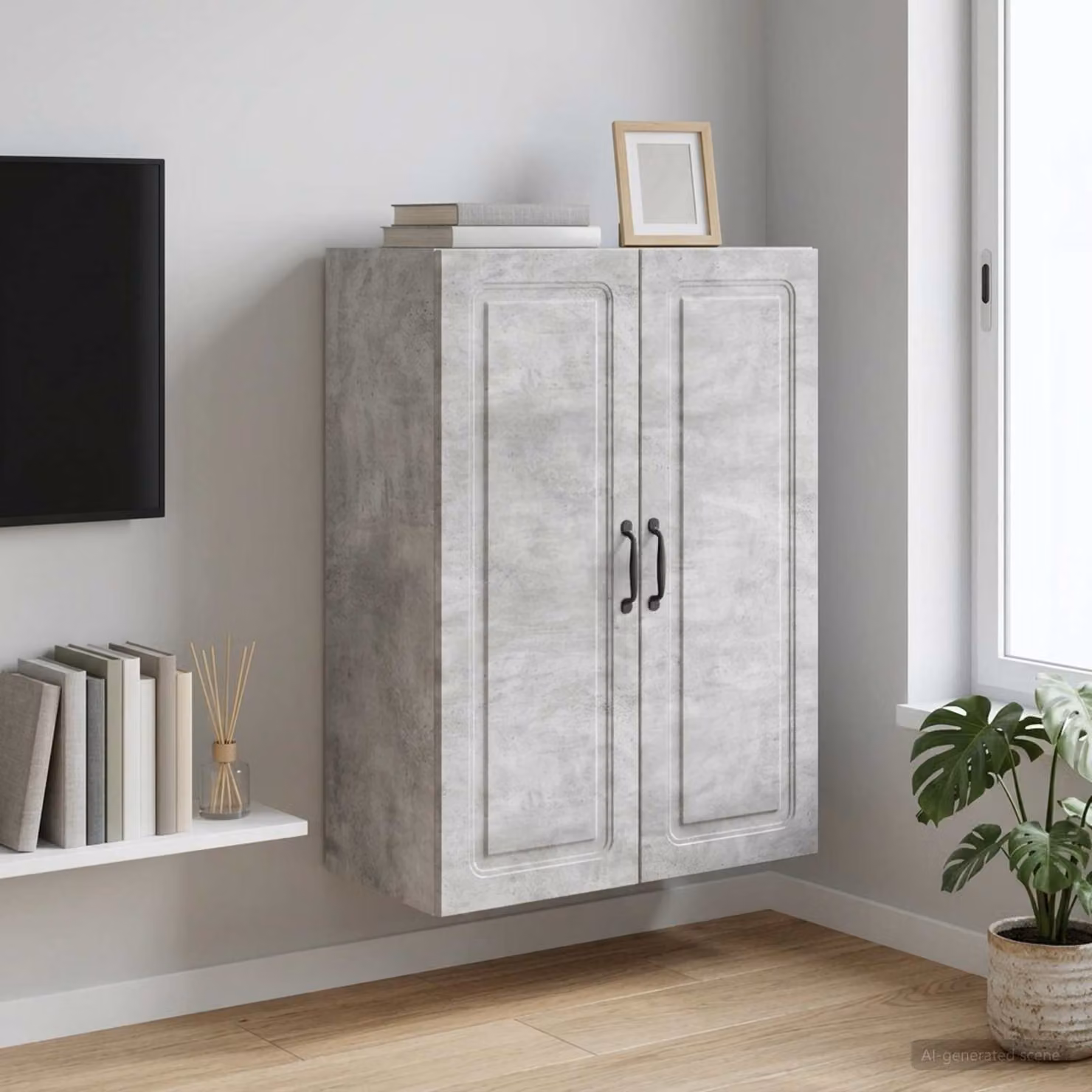 Mobiletto a muro vidaXL in legno MDF grigio con ante a battente e ripiani regolabili L 66 cm, P 34,5 cm, H 90 cm