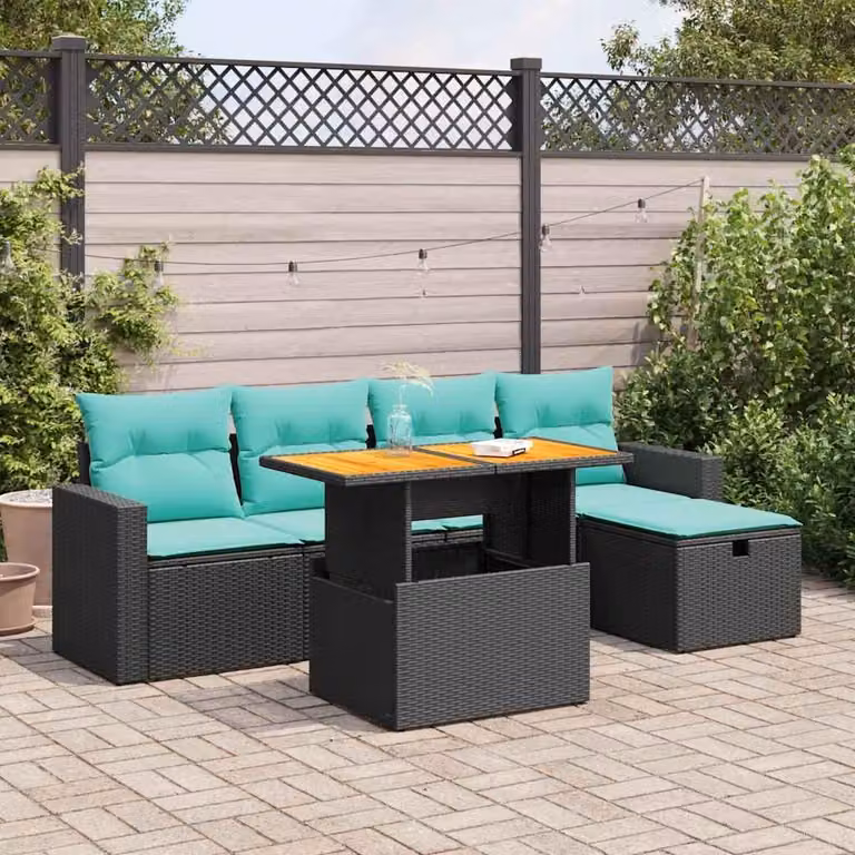 Maison Exclusive - Set Divano da Giardino 6 pz con Cuscini Nero Polyrattan Acacia