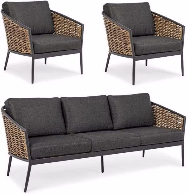 Set Salotto da Giardino GIORDANOSHOP Maribela Antracite con Divano a 2 Posti, 2 Poltrone e Cuscini in Tessuto Olefin e Alluminio Verniciato a Polvere