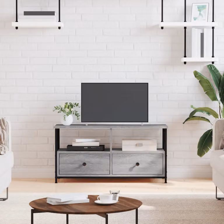 Mobile TV vidaXL in stile industriale in legno e metallo, Grigio Sonoma, L 90 cm x P 33 cm x H 45 cm