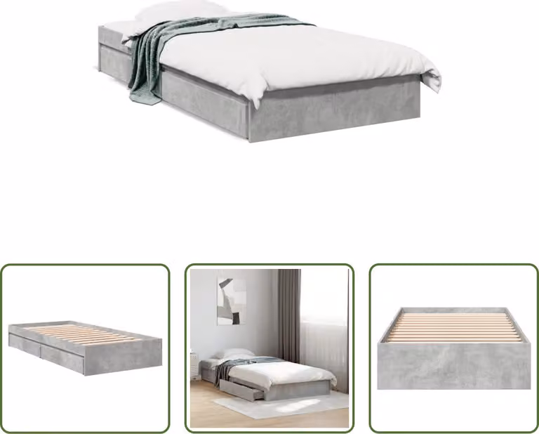 The Living Store Struttura letto con cassetti in cemento grigio 100x200 cm materiale legno