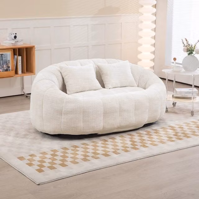 Divano da pavimento a 2 posti MIVRAY in tessuto beige con imbottitura in schiuma per soggiorno e camera da letto L: 150 cm, P: 63 cm, H: 34 cm
