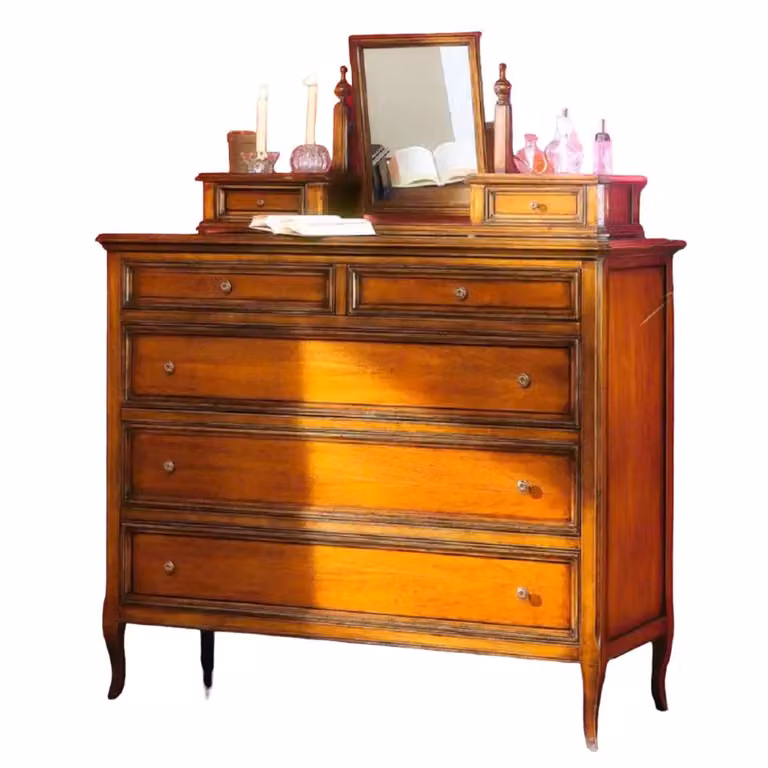 Cassettiera classica con 5 cassetti e alzatina in legno grezzo Mobili 2G L: 120 cm, P: 48 cm, H: 144 cm