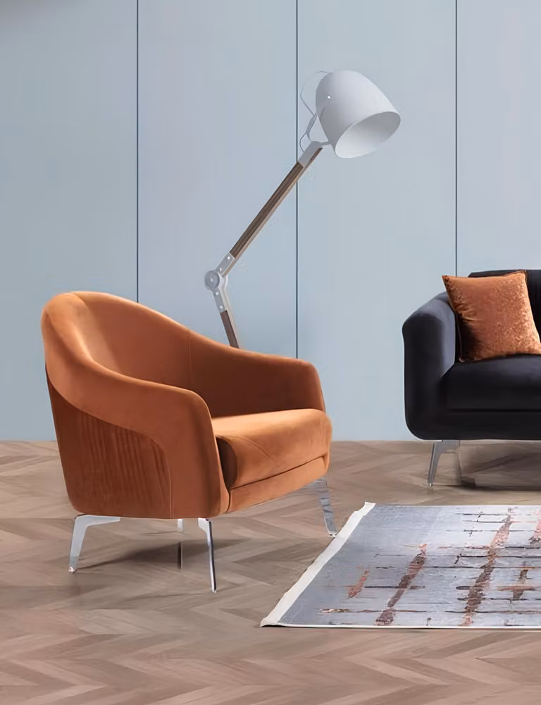 Design Sofa Sessel Couch Polster 1 Sitzer Textil Einsitzer braune Farbe