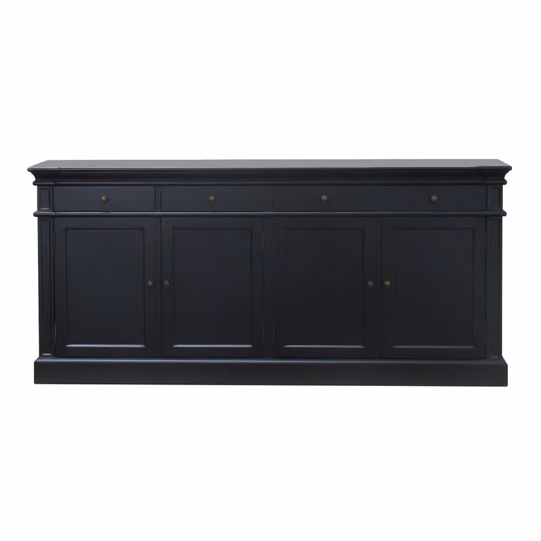 Credenza Amaretta a 4 ante e 4 cassetti larghezza 186 cm, altezza 86 cm nero antico.