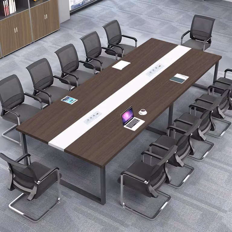 Tavolo da conferenza con sistema di gestione dei cavi, dimensioni 200x80x74 cm, design moderno, ideale per l'ufficio
