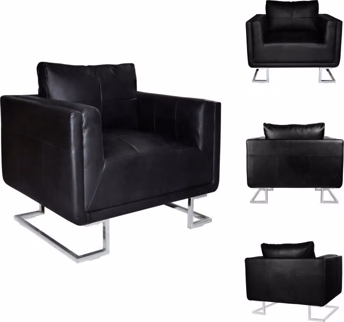 vidaXL Poltrona Cube con piedi cromati in Pelle finta nera - Poltrona