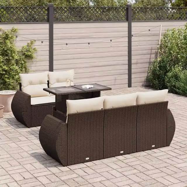 Set Divano da Giardino 6 pz con Cuscini Marrone in Polyrattan 3326574