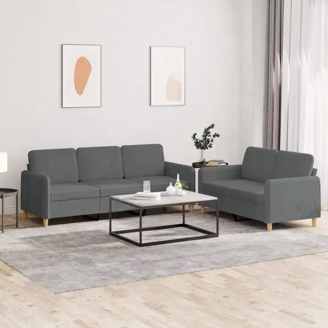 Set di divani vidaXL composto da un divano a 2 posti e un divano a 3 posti in tessuto grigio con cuscini inclusi per il tuo soggiorno – 1