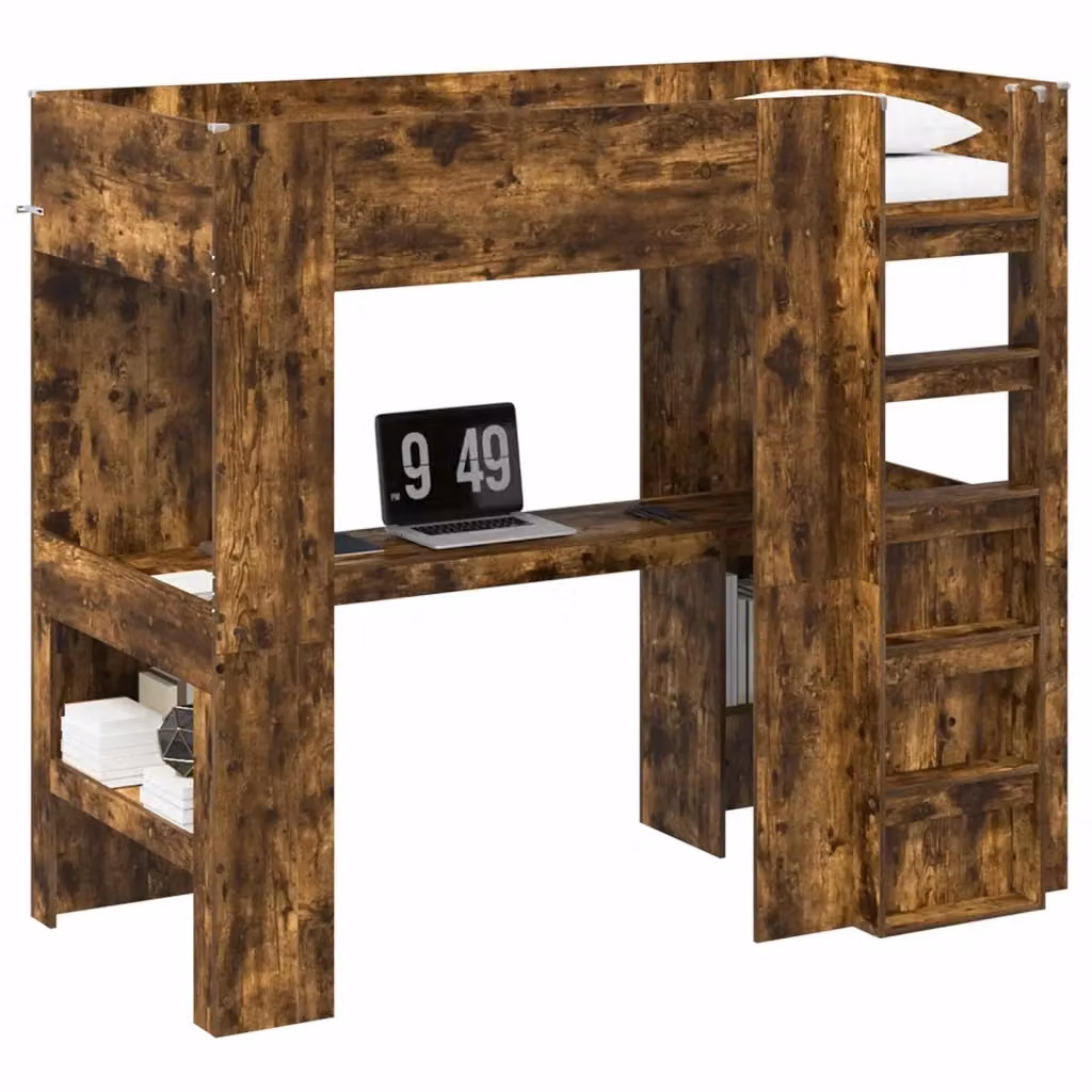vidaXL Struttura letto a castello con scrivania e scompartimenti laterali in Rovere Fumé, L/P/H: 200 x 80 x 175 cm – 2
