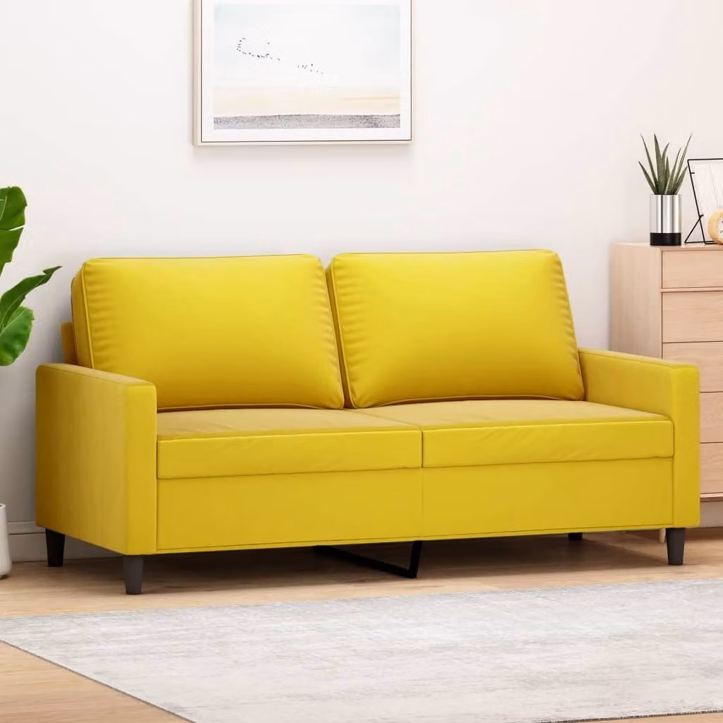 Divano a due posti, colore giallo, in velluto, dimensioni 140 cm