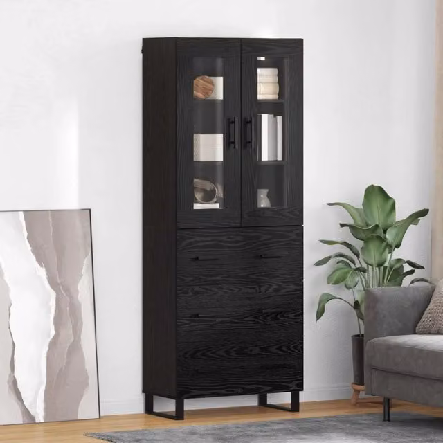 Set di 2 credenze moderne vidaXL in nero, L/P/H: 69,5 x 34 x 180 cm
