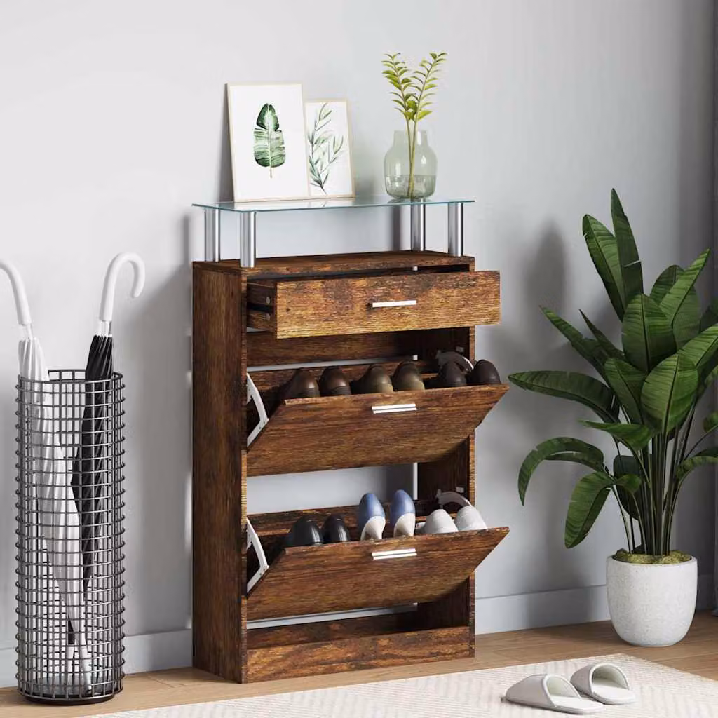 Scarpiera moderna vidaXL in legno marrone con scomparti basculanti, L: 63 cm, P: 24 cm, H: 104 cm