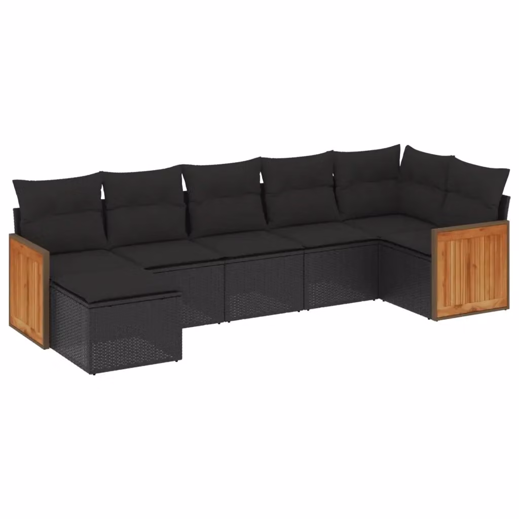 Set di divani da giardino vidaXL in polyrattan nero con 7 pezzi e cuscini imbottiti – 2