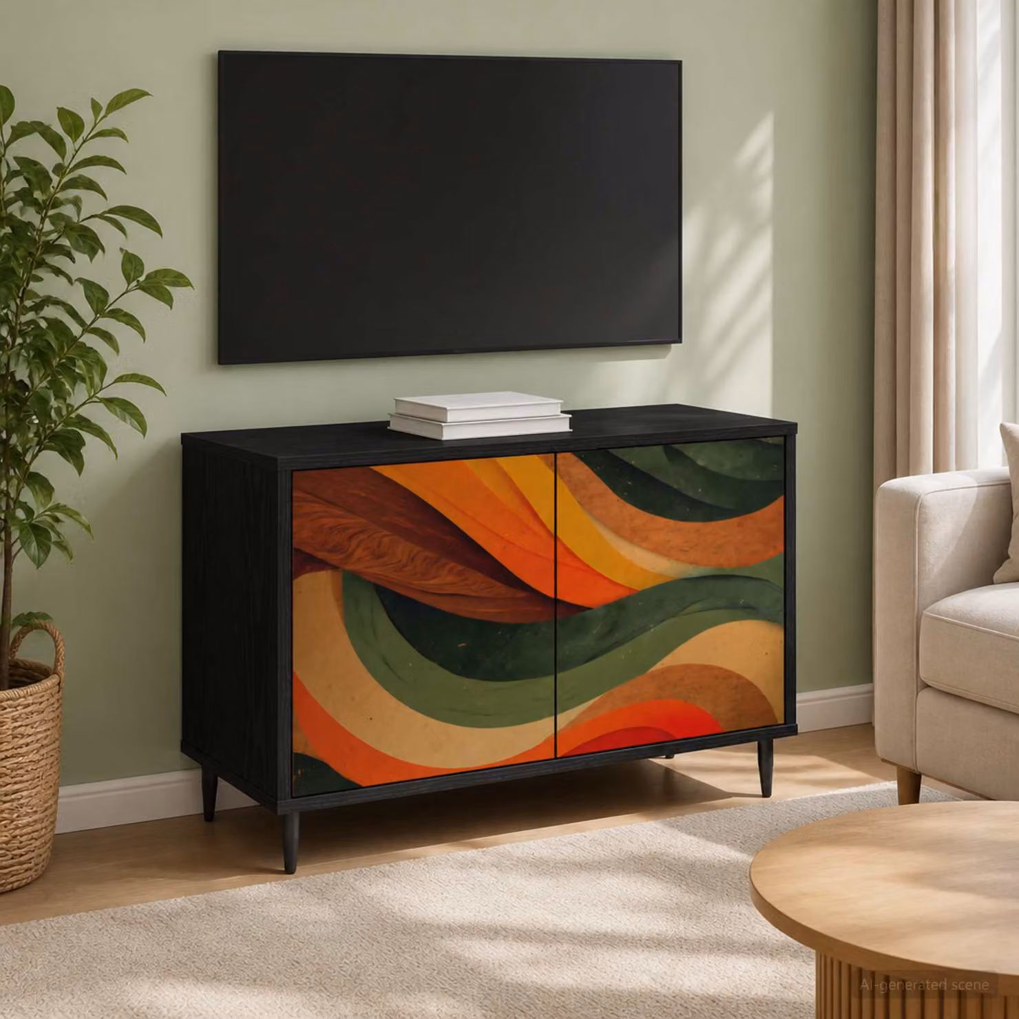 Mobile TV vidaXL BONN in Rovere Nero e Nero con scomparti multimediali L: 69 cm, P: 33 cm, H: 50,5 cm