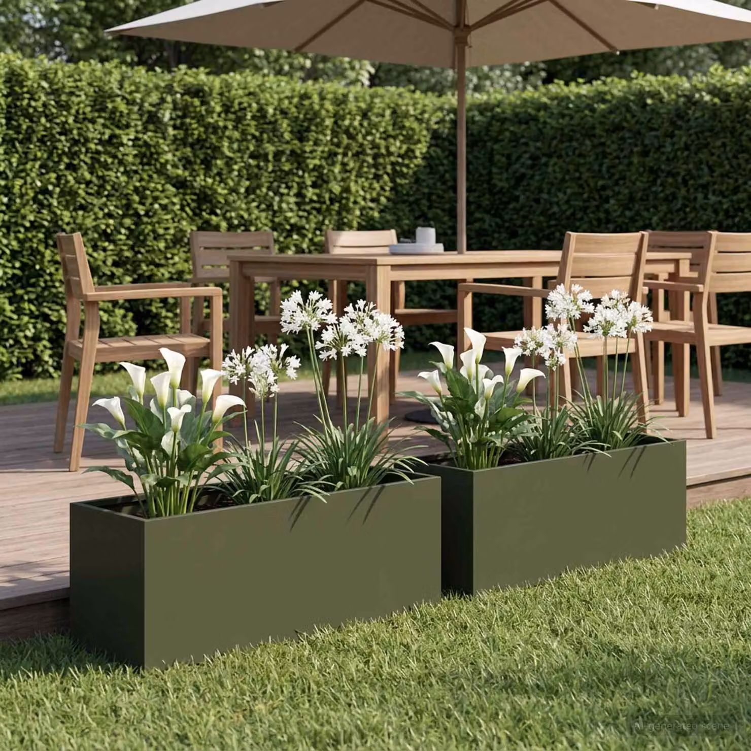 Set di 2 vasi da giardino vidaXL in metallo verde, L 40 cm x P 20 cm x H 20 cm