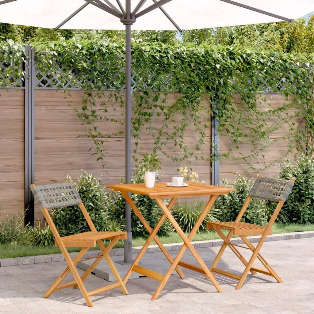 Maison Exclusive - Set da bistrot 3 pezzi in rattan sintetico grigio e legno massello