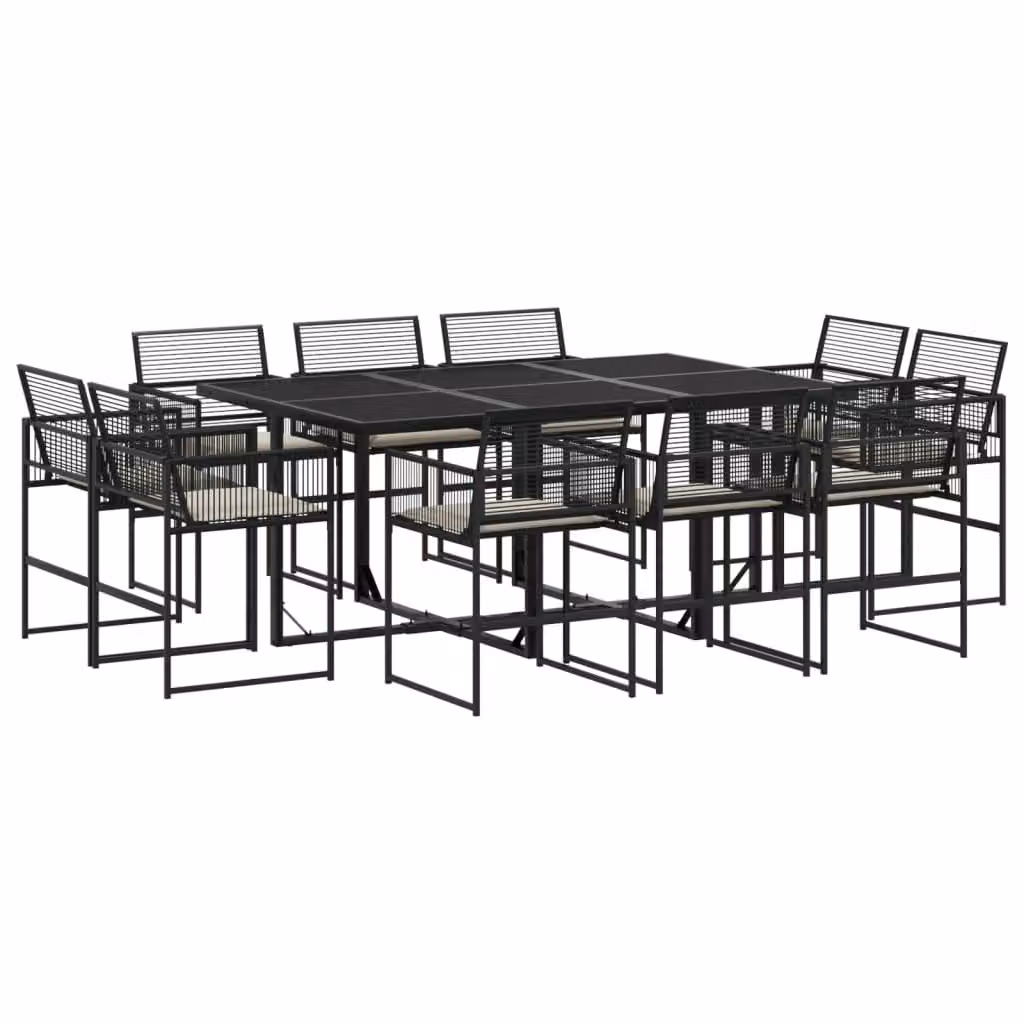 Set da Pranzo da Giardino 11 pz con Cuscini in Polyrattan Nero