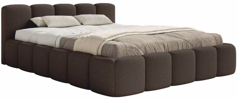 Selsey Cloudy Low – Letto imbottito 120x200 cm, contenitore e rete a doghe, bouclé marrone