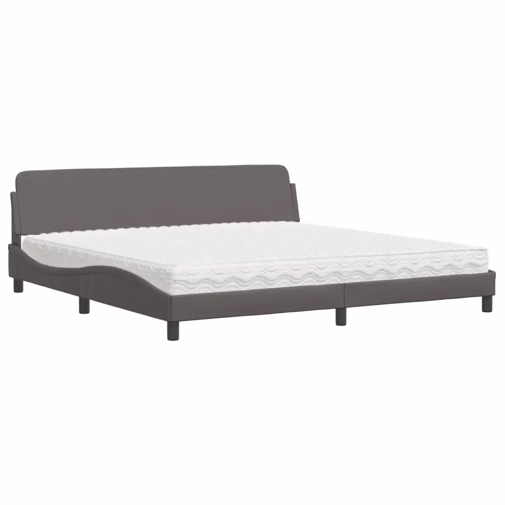 Letto con Materasso Dover vidaXL in Similpelle Grigio e Bianco, L/P/H: 200 x 200 x 218 cm – 2