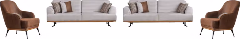 Luxuriöses Grau-Braun Wohnzimmer Set zwei Dreisitzer-Sofas und zwei Sesseln